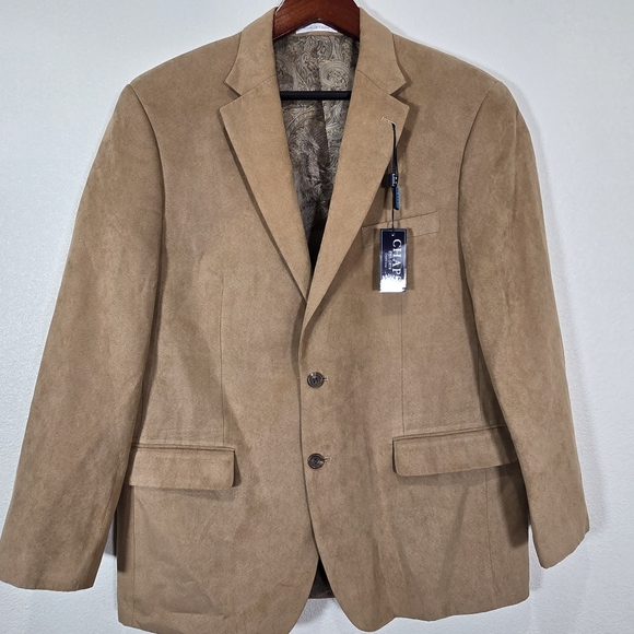 Chaps Other - NWT CHAPS Men’s 42R Tan Brown Faux Suede 2 Button Blazer Sport Coat Jacket